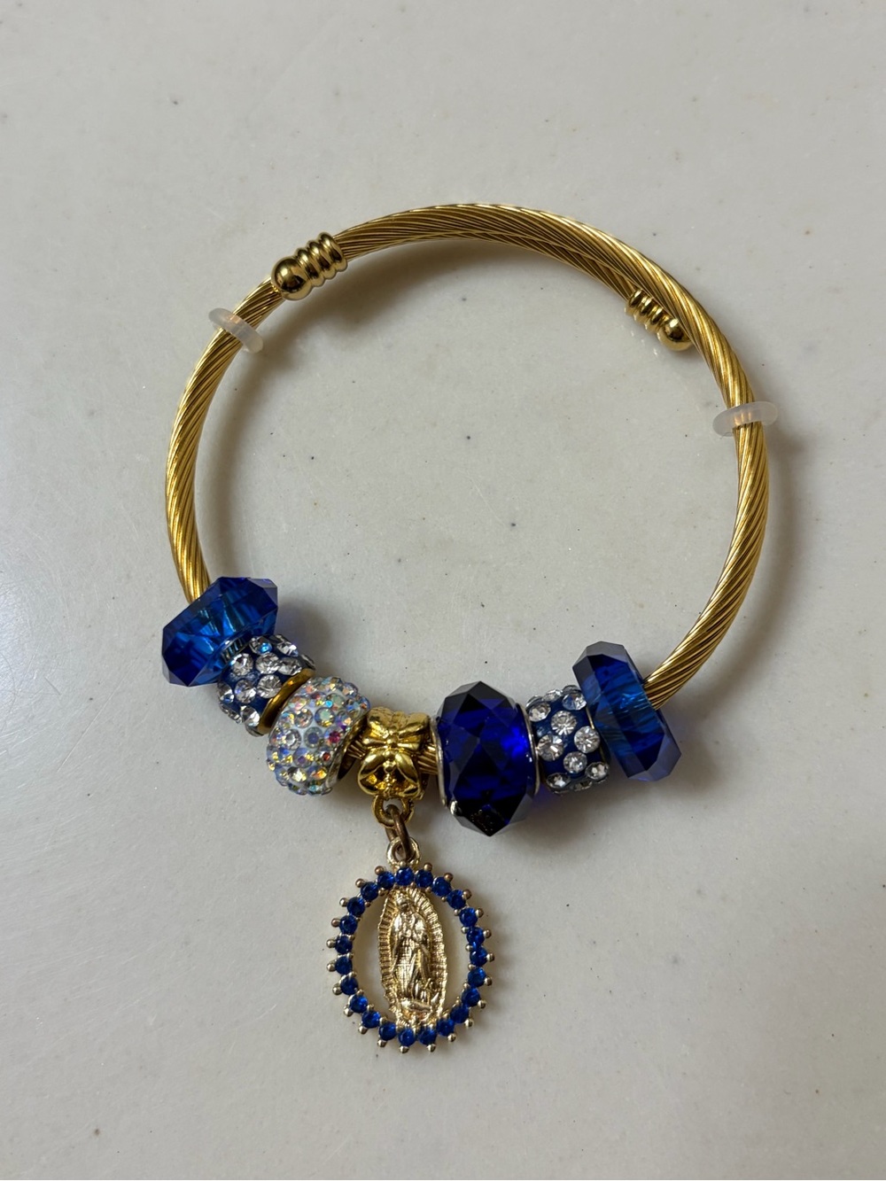 Gold Bracelet with Blue Crystal Charms